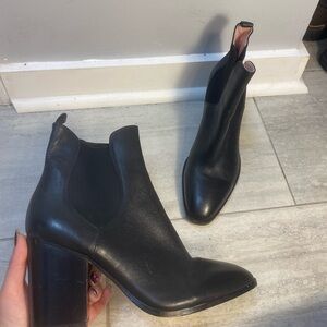 Black leather ankle heeled Chelsea boots